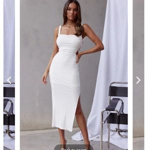 Lace Up Back Midi Dress with Side Slit